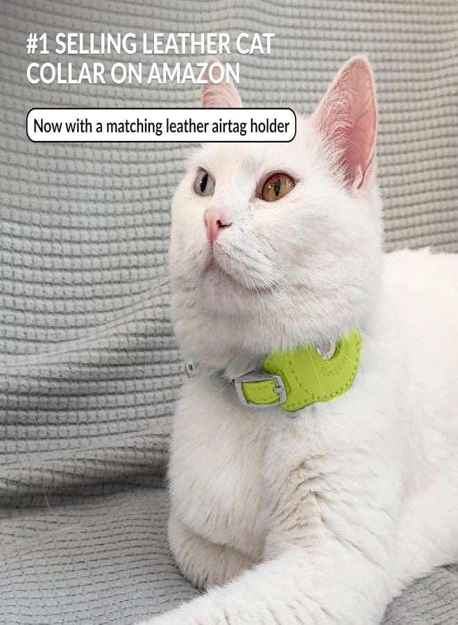 CollarDirect Airtag Cat Colar with QR Tag and Bell - Leather Cat Collar with Airtag Holder and Elastic Strap for Kittens, Small Large Cats - Collar for Girl Boy Cats (Lime Green, Neck Size 8"-11") - Image 2